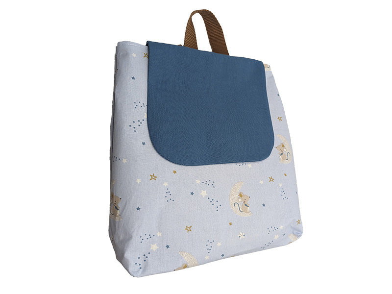 Sac à dos enfant "Petite Souris" bleu et chocolat