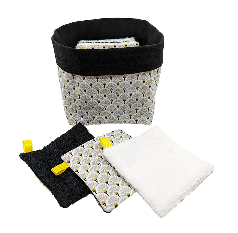 Panier à lingettes "Eventails" gris et noir
