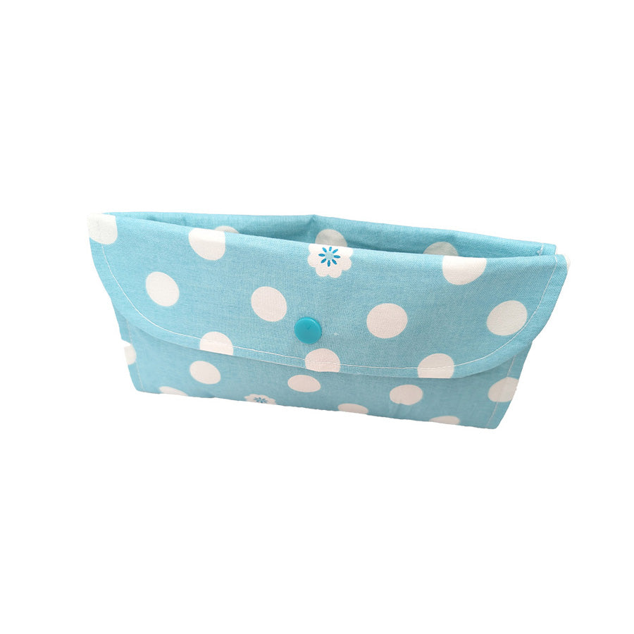 Pochette double bleue à pois blancs