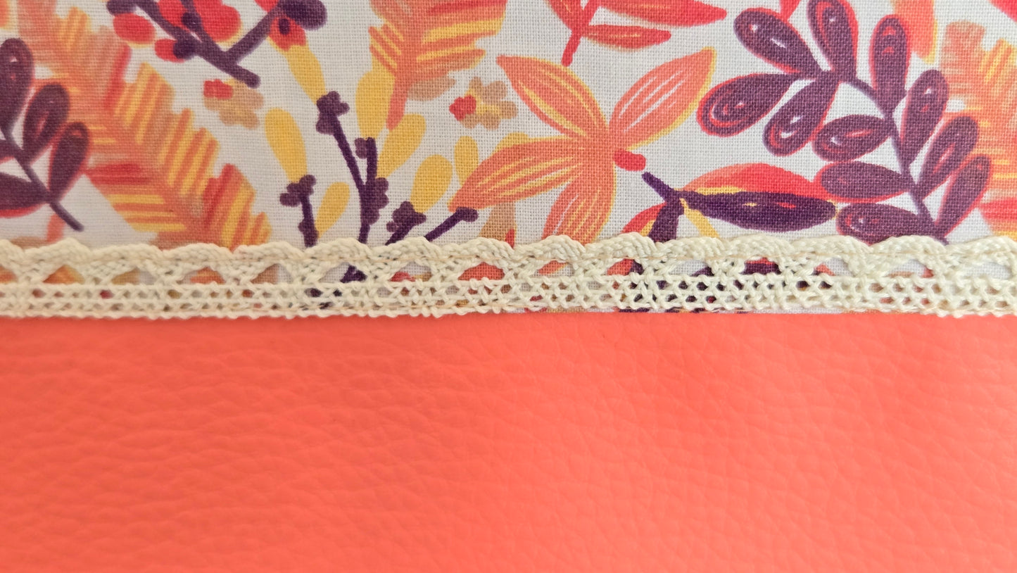 Sac à main artisanal en simili-cuir et coton "Summer flowers" corail