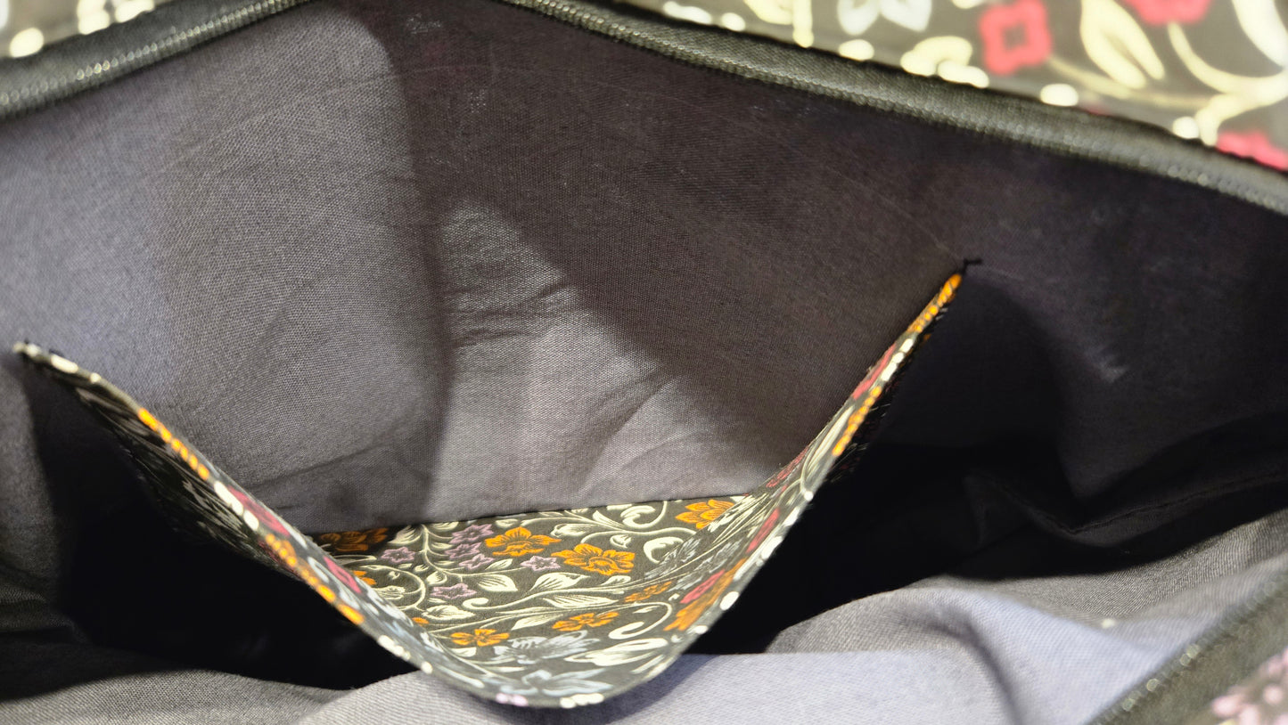 Sac bicolore zippé fleurs chics