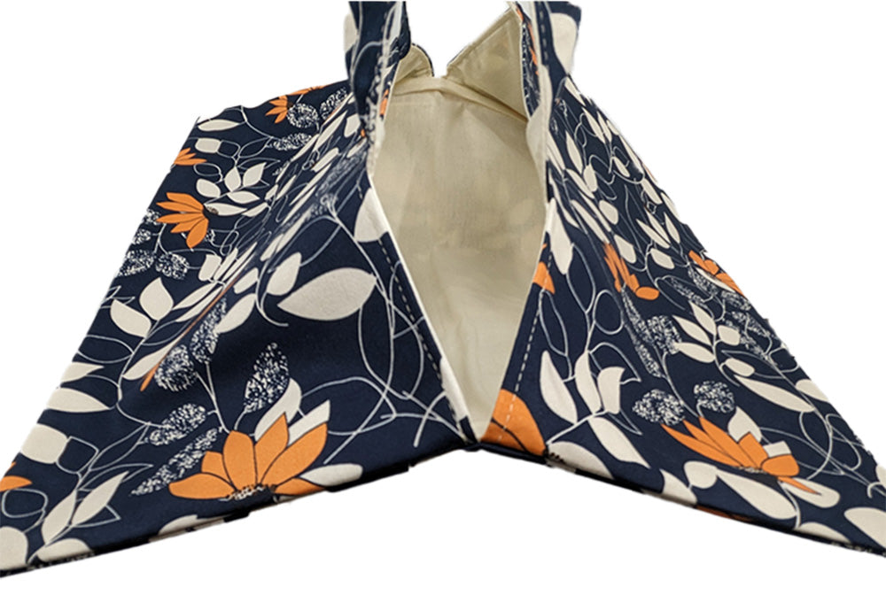 Sac à tarte réversible feuillage fleuri bleu marine