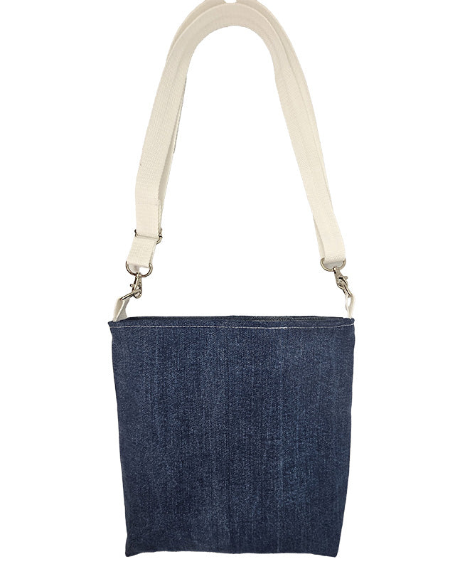 Sac à bandouilère artisanal jeans et éventails roses