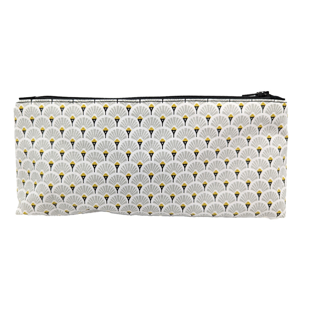 Trousse avec poche extérieure éventails gris