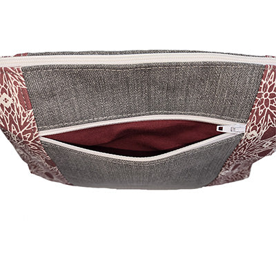 Sac à main artisanal jeans gris et bordeaux