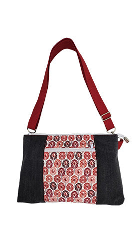 Sac à main artisanal jeans noir et plumes rouges