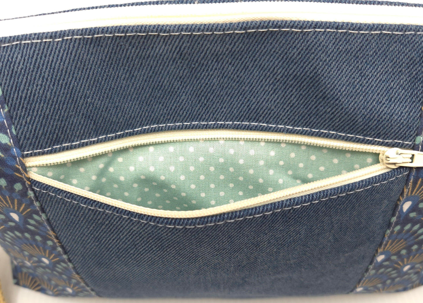 Sac à main artisanal jeans et éventails bleus