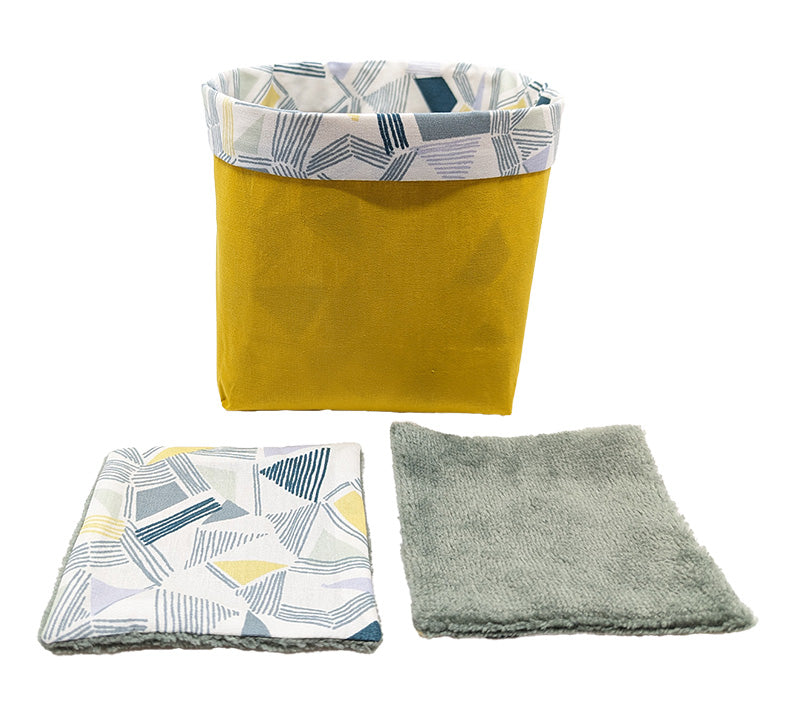 Panier à lingettes "Lignes et triangles" jaune