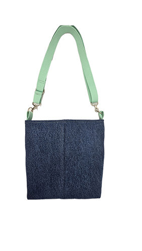Sac à bandoulière artisanal jeans et feuilles de ginkgo