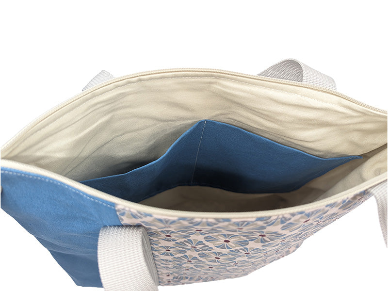 Cabas bicolore zippé bleu clair