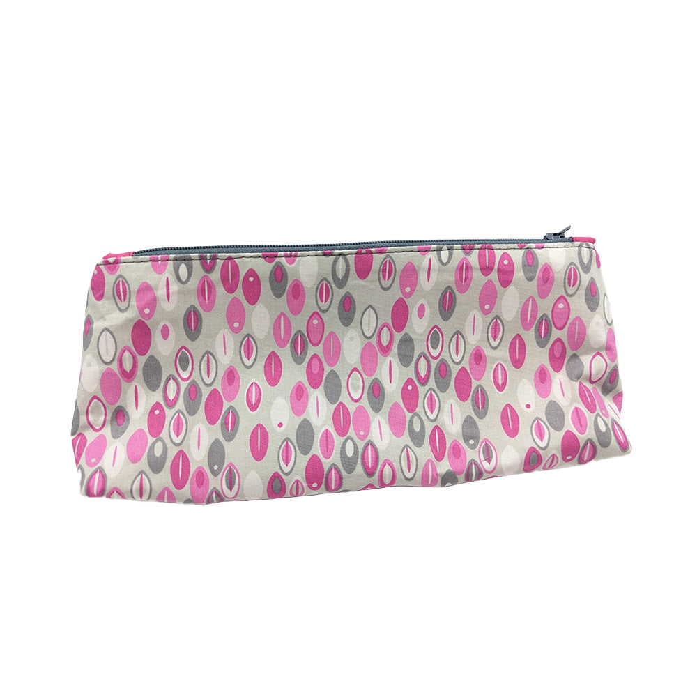 Trousse avec poche extérieure rose et grise