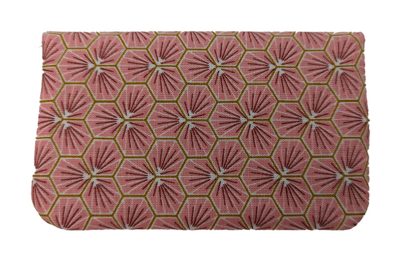 Porte-monnaie double à pressions "Fleurs japonaises" rose et beige