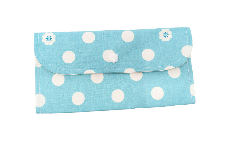 Pochette double bleue à pois blancs