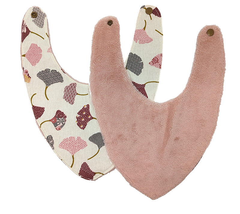 Bavoir bandana Ginkgo rose - 6 à 18 mois