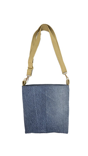 Sac à bandoulière artisanal jeans et coton bleu et beige