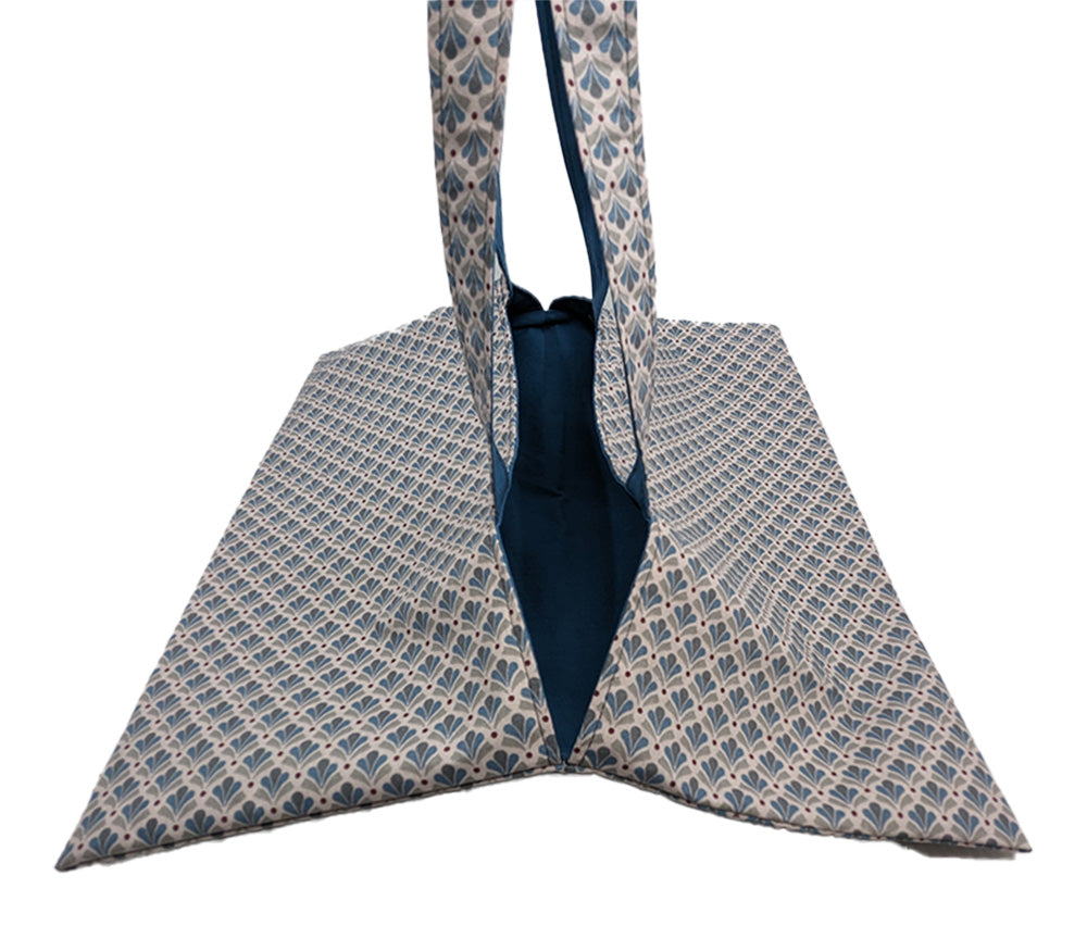 Sac à tarte réversible éventails gris-bleus