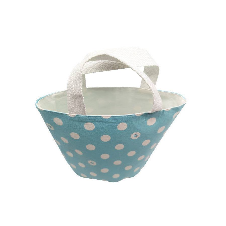 Mini tote bag bleu à pois blancs