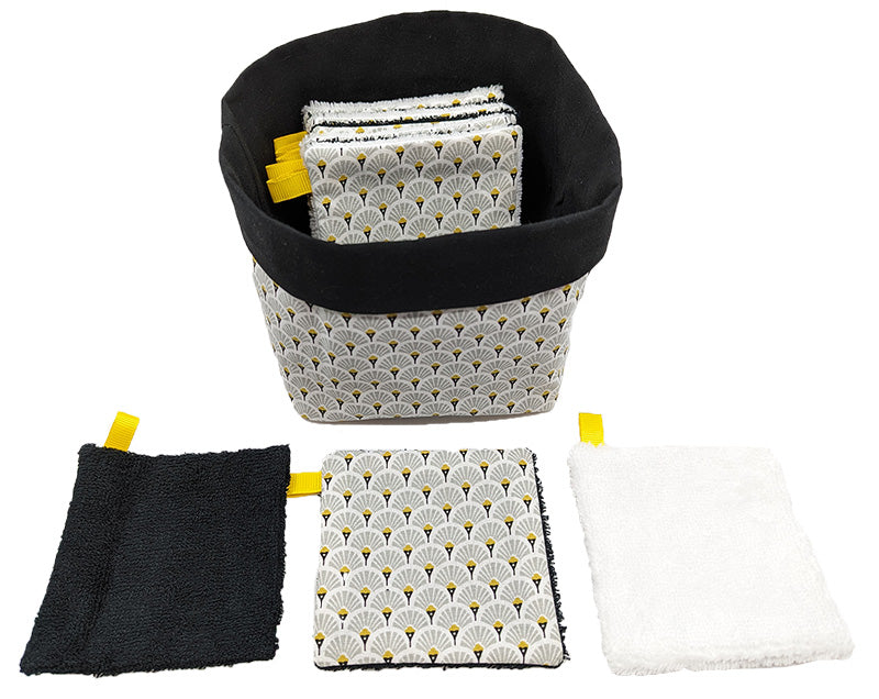 Panier à lingettes "Eventails" gris et noir