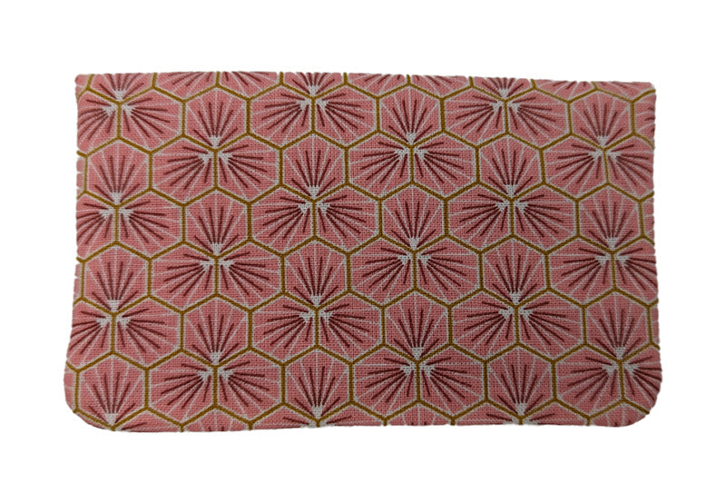 Porte-monnaie double à pressions "Fleurs japonaises" rose foncé