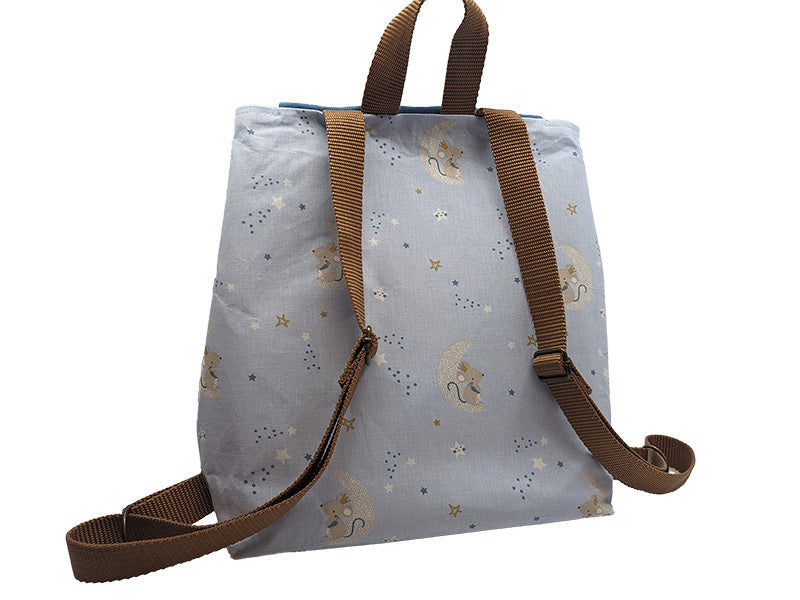 Sac à dos enfant "Petite Souris" bleu et chocolat