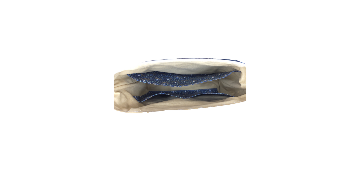 Sac à main artisanal jeans et éventails bleus