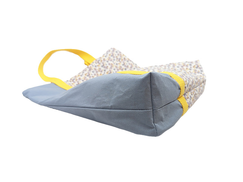 Cabas bicolore zippé "Fleurs bleues"