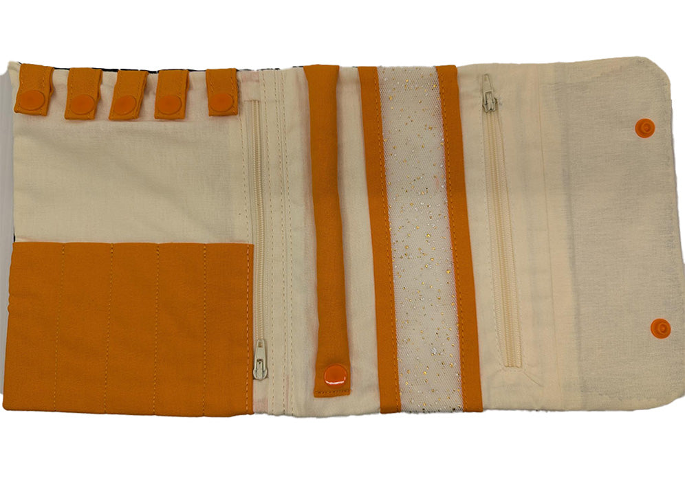 Pochette à bijoux de voyage bleue marine et orange