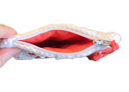 Trousse au crochet corail petit format