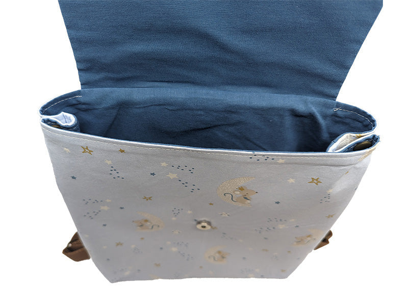 Sac à dos enfant "Petite Souris" bleu et chocolat