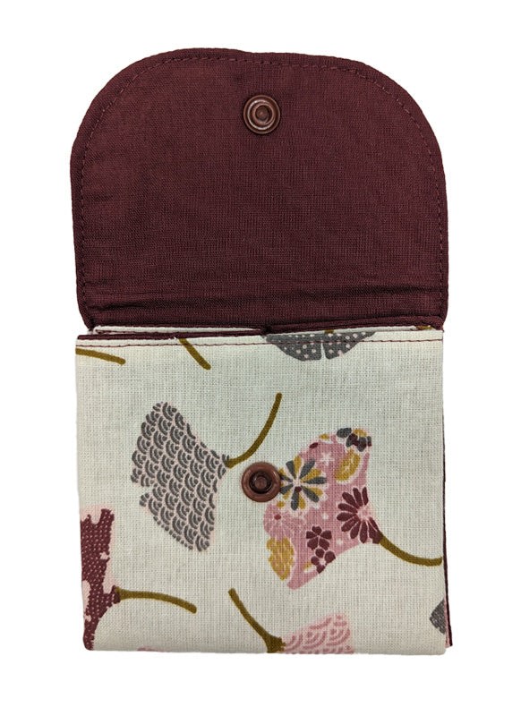 Porte-monnaie origami ginkgo bordeaux