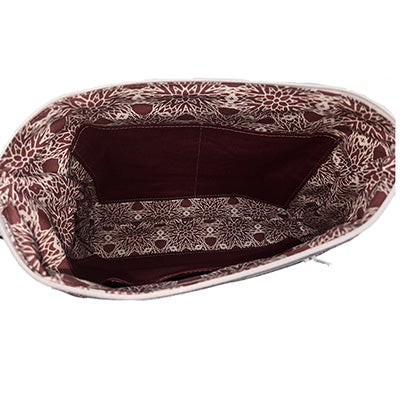 Sac à main artisanal jeans gris et bordeaux