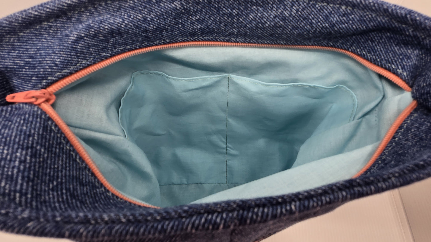 Sac à bandoulière artisanal jeans et feuilles de ginkgo