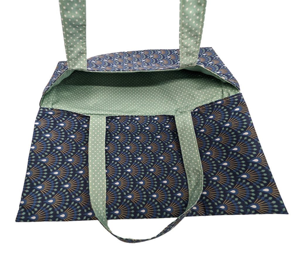 Sac à tarte réversible éventails bleus