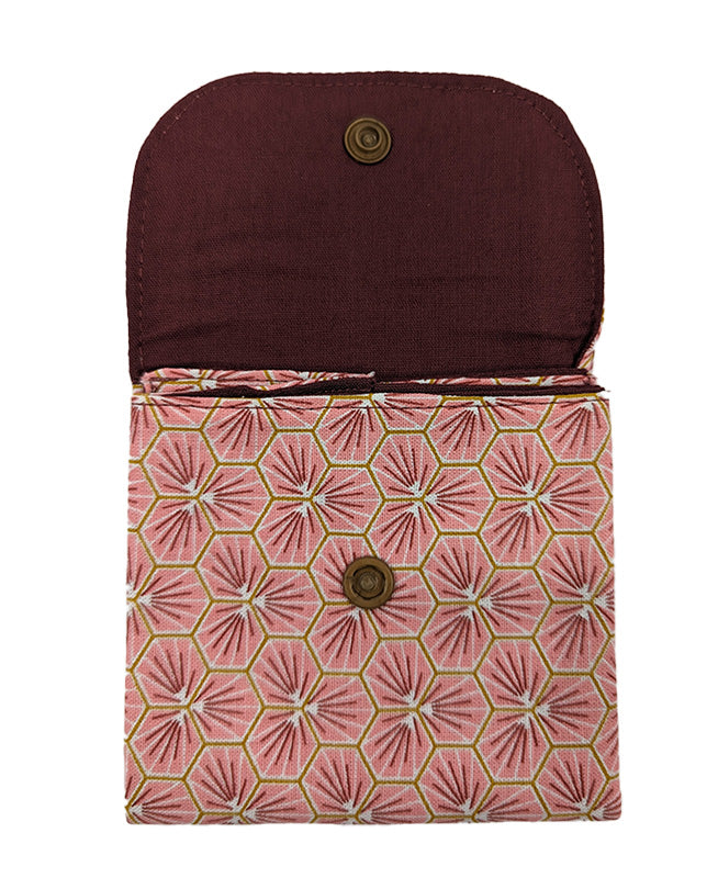 Porte-monnaie "Fleurs japonaises" rose et bordeaux