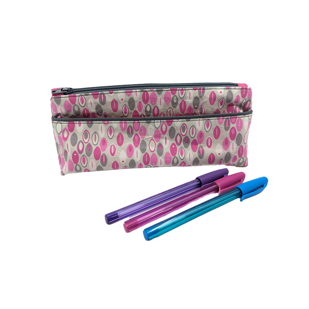 Trousse avec poche extérieure rose et grise