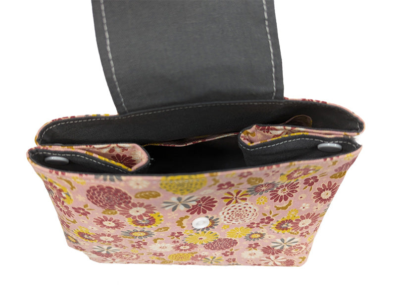 Trousse à grande ouverture rose à fleurs