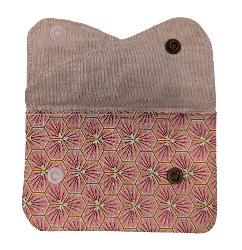 Porte-monnaie double à pressions "Fleurs japonaises" rose pâle