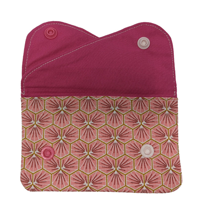 Porte-monnaie double à pressions "Fleurs japonaises" rose foncé