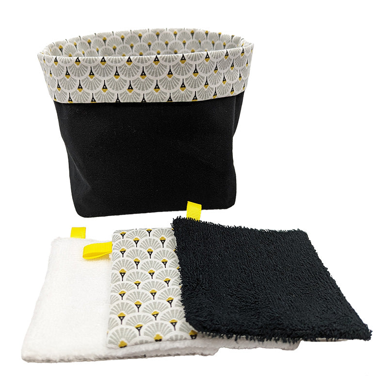 Panier à lingettes "Eventails" gris et noir