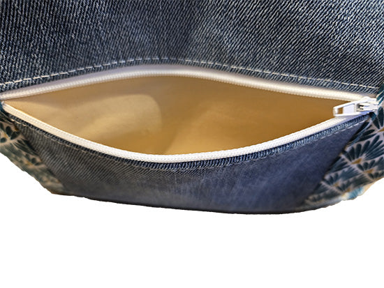 Sac à main artisanal jeans et éventails turquoises