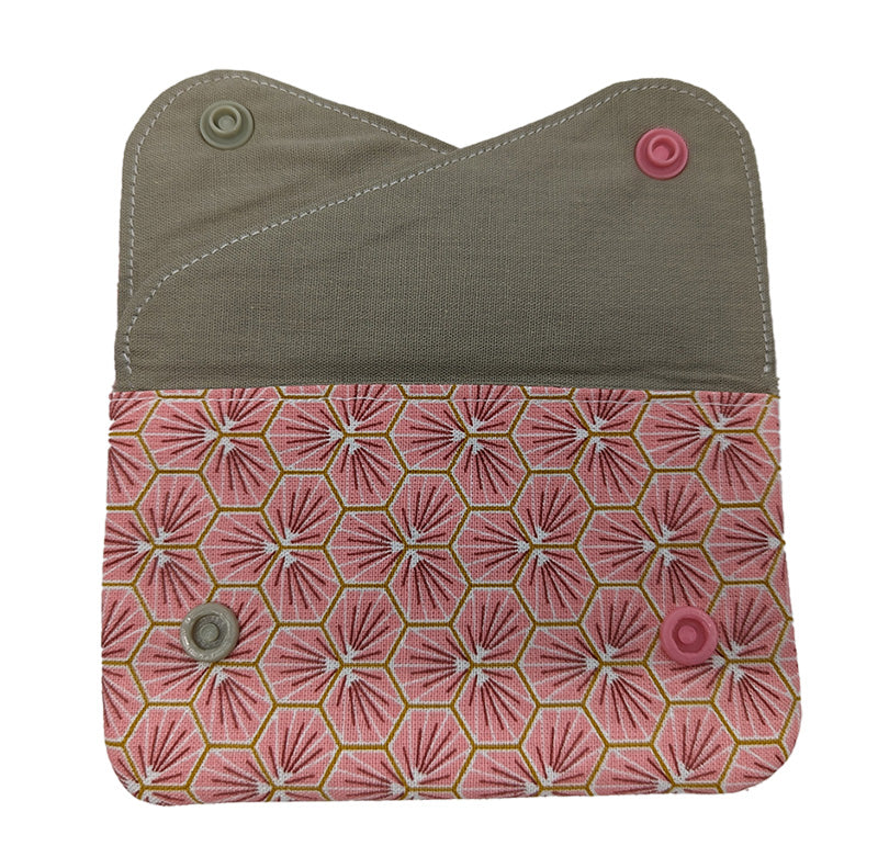 Porte-monnaie double à pressions "Fleurs japonaises" rose et beige