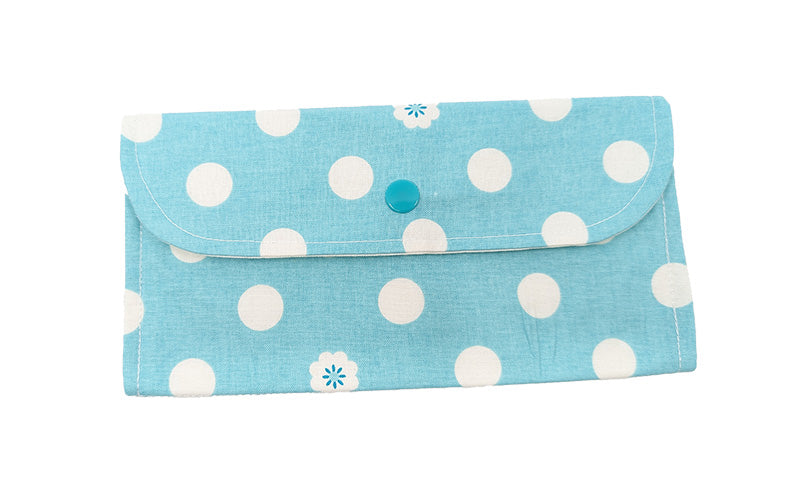 Pochette double bleue à pois blancs