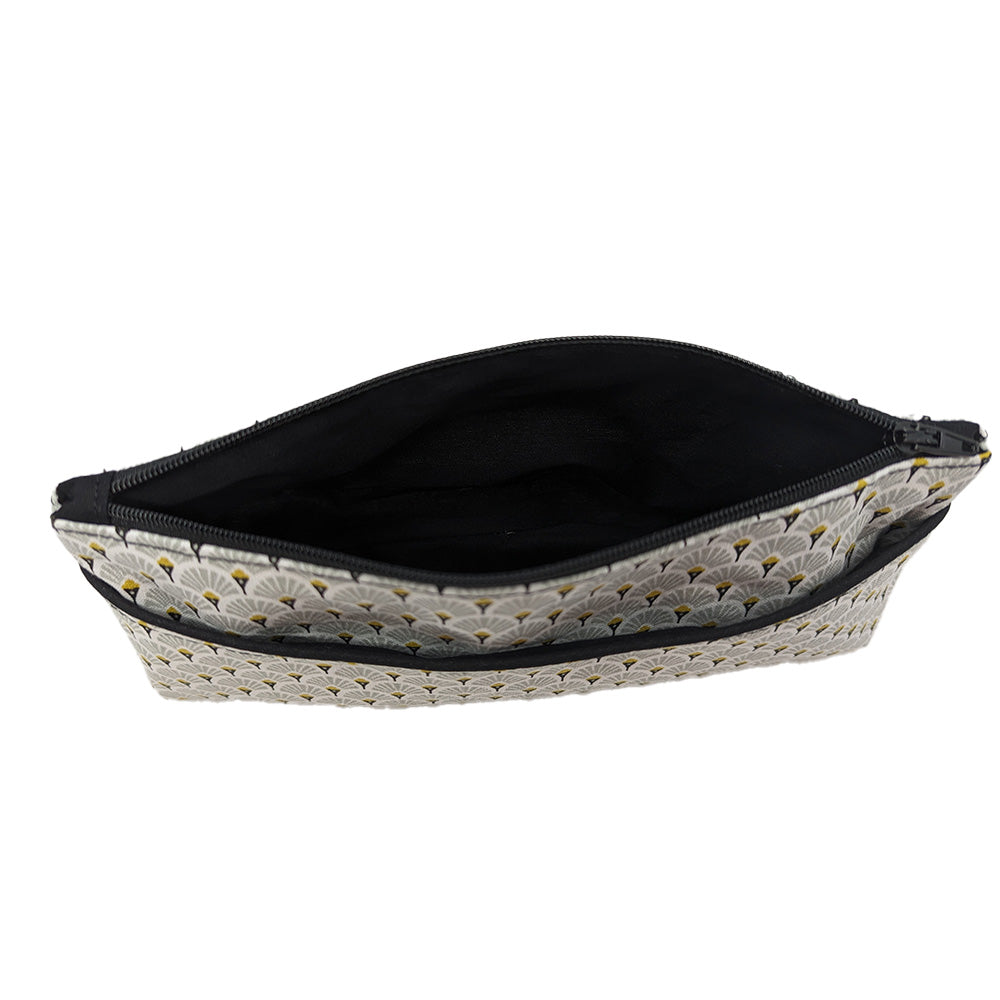 Trousse avec poche extérieure éventails gris