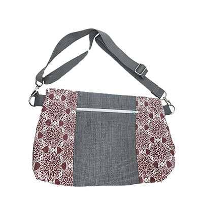 Sac à main artisanal jeans gris et bordeaux