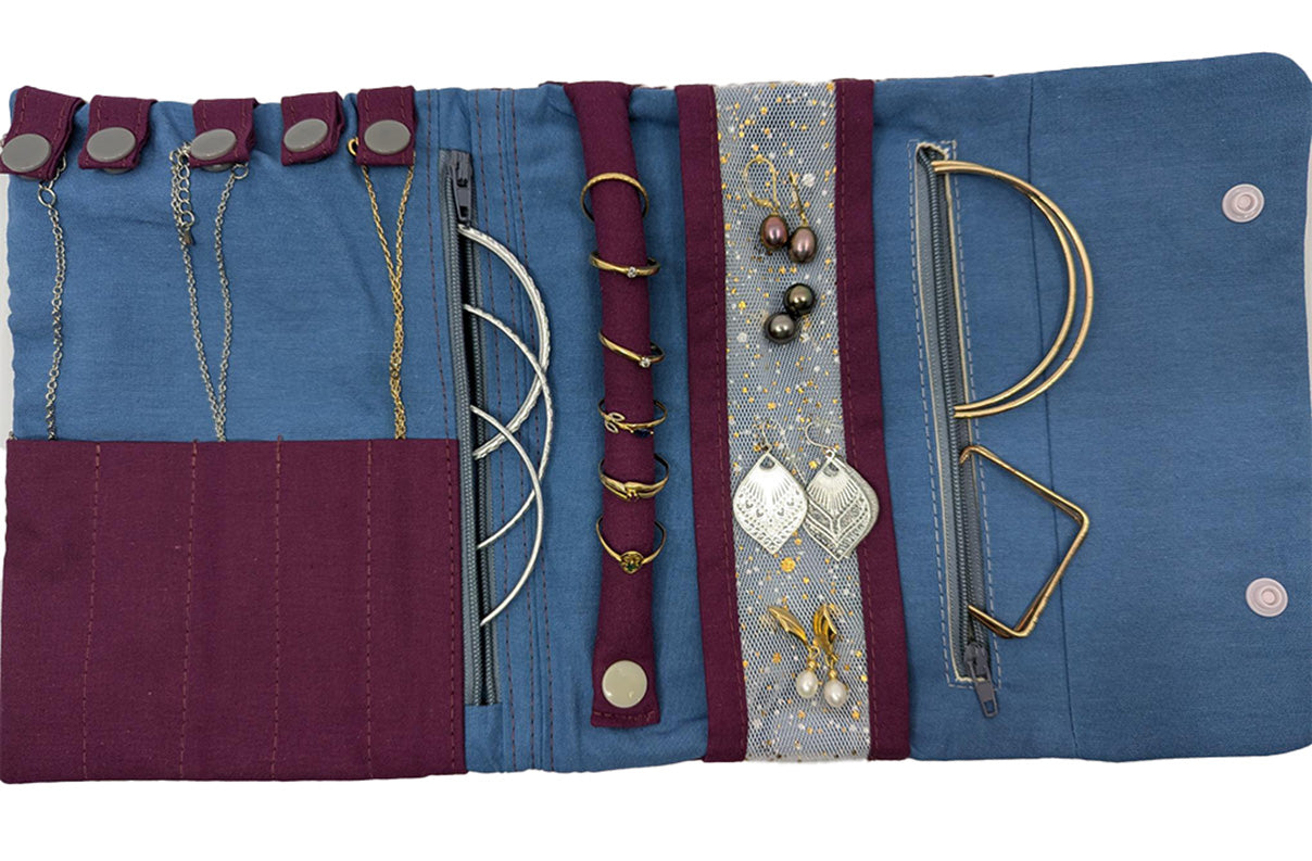 Pochette à bijoux de voyage fleurs prunes