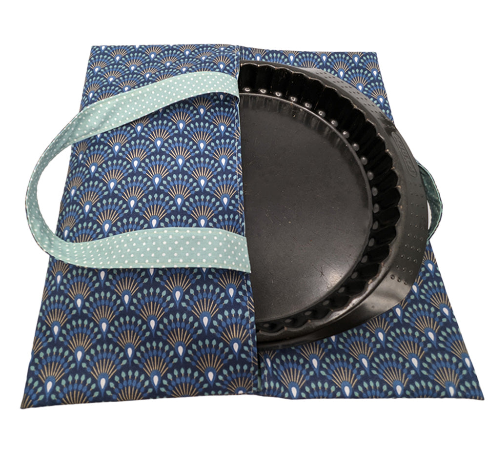Sac à tarte réversible éventails bleus