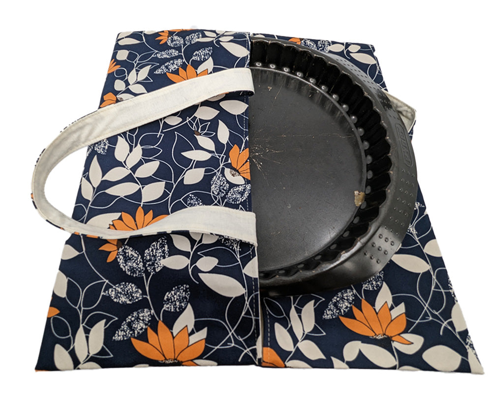 Sac à tarte réversible feuillage fleuri bleu marine