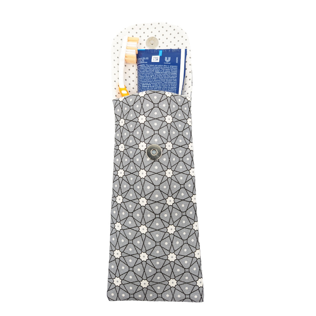 Etui à brosse à dents "Fleurs Géométriques" gris