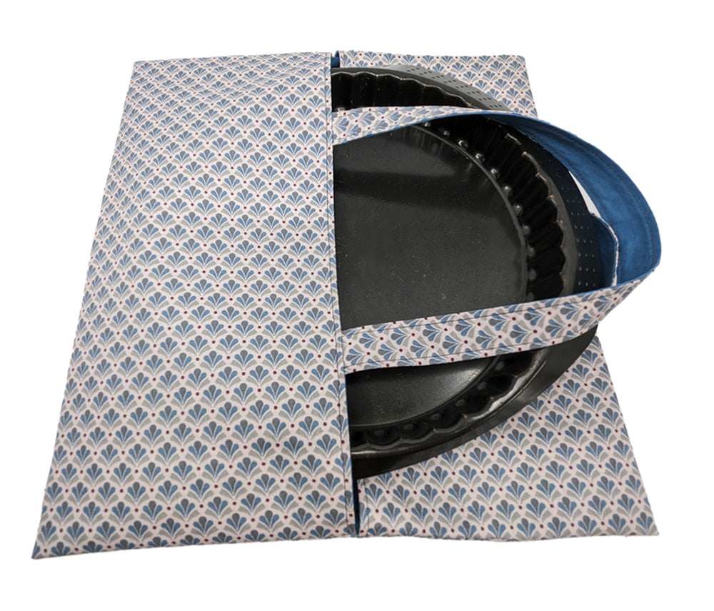 Sac à tarte réversible éventails gris-bleus