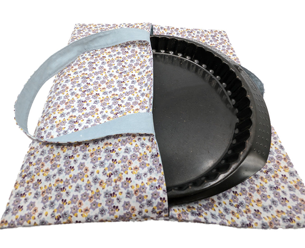 Sac à tarte réversible fleurs bleues